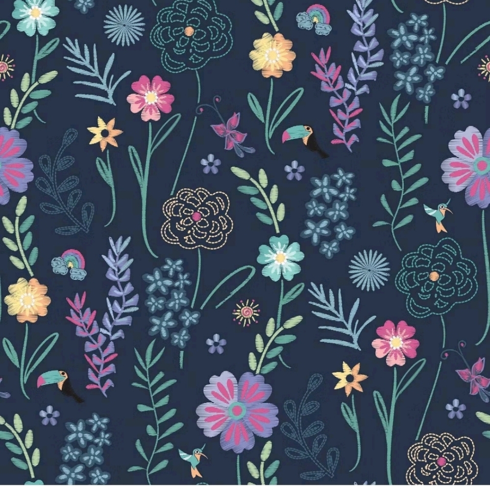 Disney Encanto Embroidery Floral Kids' Peel and Stick Wallpaper Navy